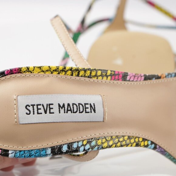 Steve Madden Womens Uplift Sandal Size 7.5 Multicolor Snake Strappy Ankle Wrap - Picture 11 of 13